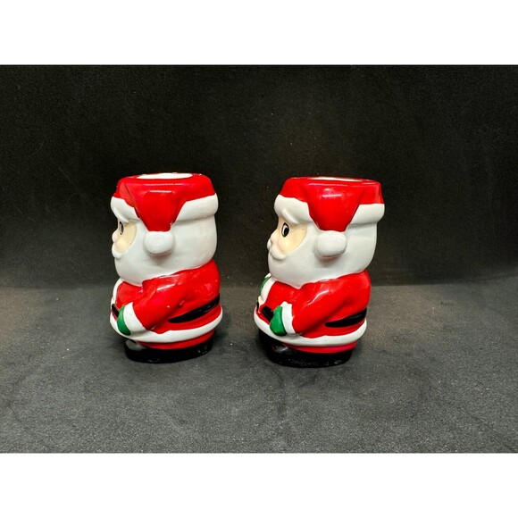 Vintage Handmade Santa Christmas Set Candle Holder Napkin Ceramic Clay Taper - Picture 3 of 14